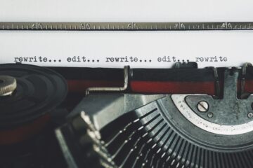 Typewriter and text showing "rewrite...edit" several times