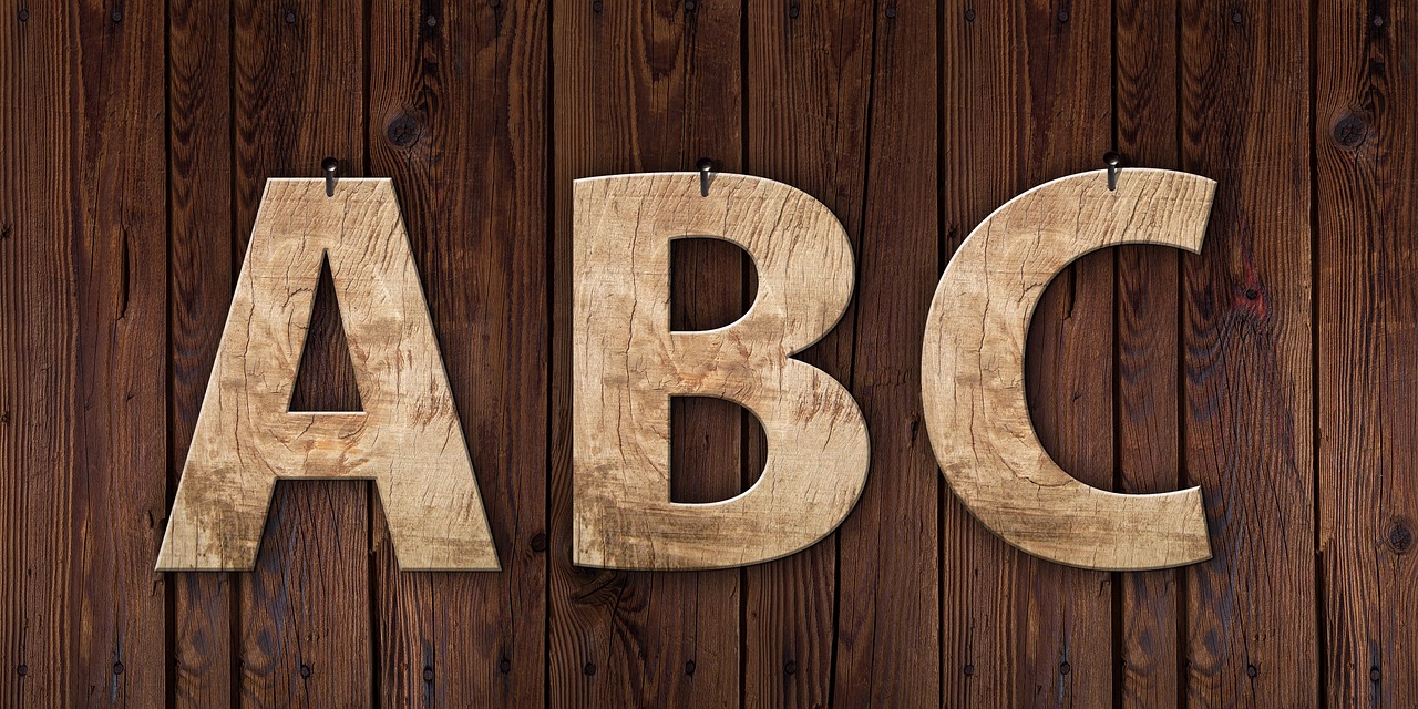 Wooden blocks of the letters A, B and C to represent an acronym