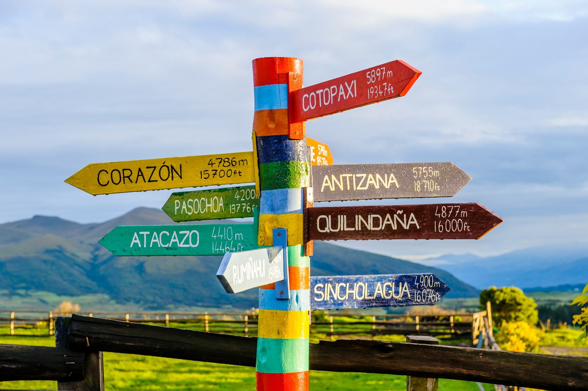 Colourful signpost in South America